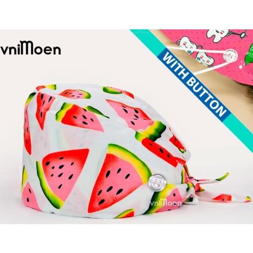 Medical scrubs hat men adjustable flower printing pet beauty care nurse breathable lab work cap wholesale pure cotton female cap