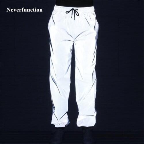 Men full reflective waterproof Casual Pants Skateboard Dance Trousers Hip Hop Men Harajuku Night Sporting Jogger Sweatpants