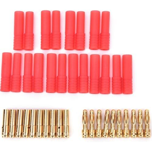 4mm HXT Banana Plugs with Red Housing for RC Connector Socket AM-1009C Gold Plated Banana Plug 10 Sets