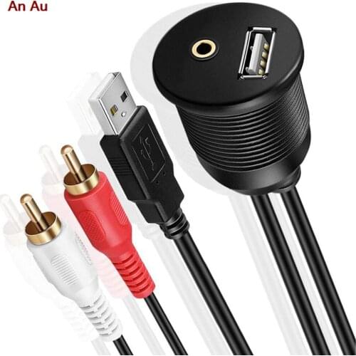 AUX USB 2 RCA Extension Male to Female Cable Dash Flush Mount USB Port 3.5mm For Car Boat Truck Car Accessories