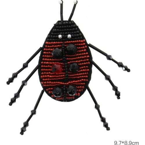 Beaded Ladybug Brooch Patch for Clothes Sewing on Beading Applique Bags Jackets Decoration DIY Rhinestone Applique