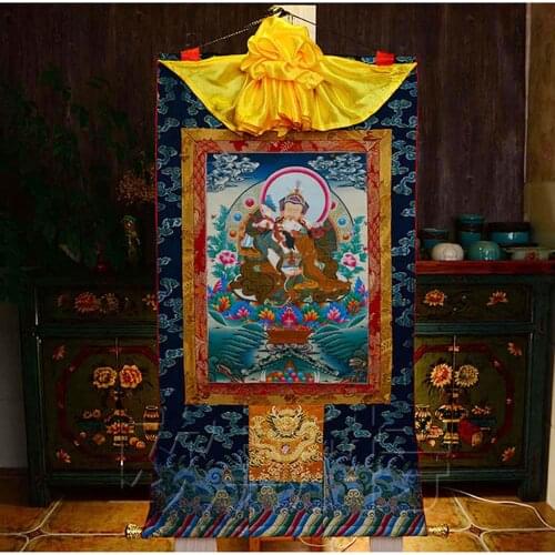 High grade Buddhism Thangka HOME altar WALL Decor Double body Padmasambhava Buddha Thang-ga painting Wholesale Buddhist supply