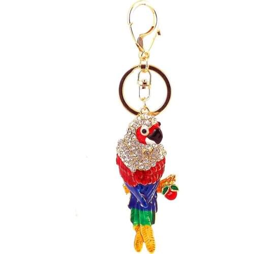 XDPQQ Creative Cute Colorful Parrot Keychain Animal Myna Bird Keychain Metal Rhinestone Pendant Small Gift