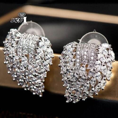 YaYI Jewelry Fashion Princess Cut 8.2 CT White Zircon Silver Color long Ear Earrings wedding Party Earrings Gifts