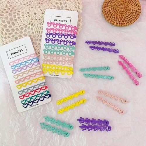 Candy Paint Hair Clip Hairpins Multi-colored Metal Cute Heart Wavy Star Girls Bangs Hair Clips for Women Kids Hair Accessories