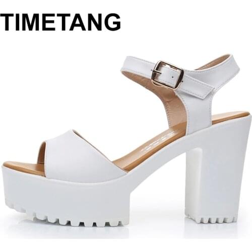 TIMETANG New Summer Women Sandals Shoes 2021 Thick With OL Korean Summer Sandals Large Size Genuine Leather Women Shoes Sandals