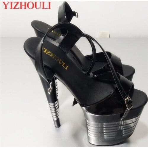 Sale 20cm Womens New Design Fashion dress sandals Sexy Crystal Platform Toe 8 inch High Heel Shoes Black