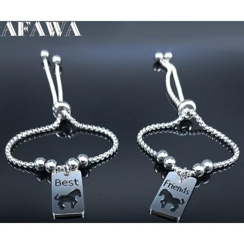 2PCS Horse Best Friend Stainless Steel Bracelets Women Silver Color Charm Bracelet Jewelry acero inoxidable joyeria mujer B18630