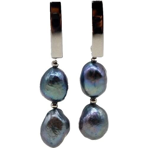 Womens silver earrings, black baroque pearls, 925 sterling silver earrings, handmade, short hanging style, womens pearl earrin