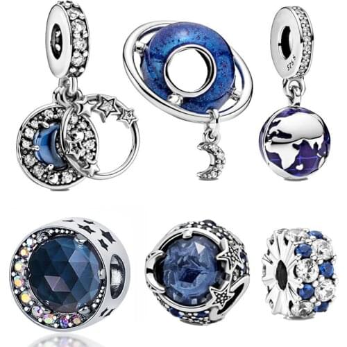 2020 New S925 Sterling Silver Shining Earth Moon Charm Fit Original 3mm Bracelet&Bangle For Women Birthday Fashion Jewelry Gift