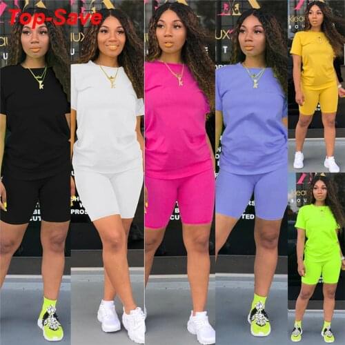 Fashion Casual Basic Streetwear Sexy 2 Piece Set Women Crop Top Women Biker Shorts Set Solid Skinny Bandage Great Matching Sets