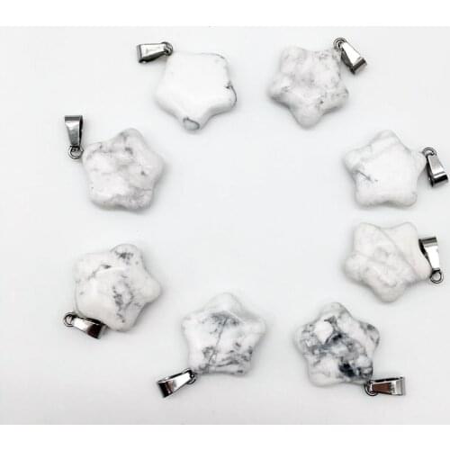 1pcs White stone natural stone quartz crystal pentagram star necklace pendant for Jewelry