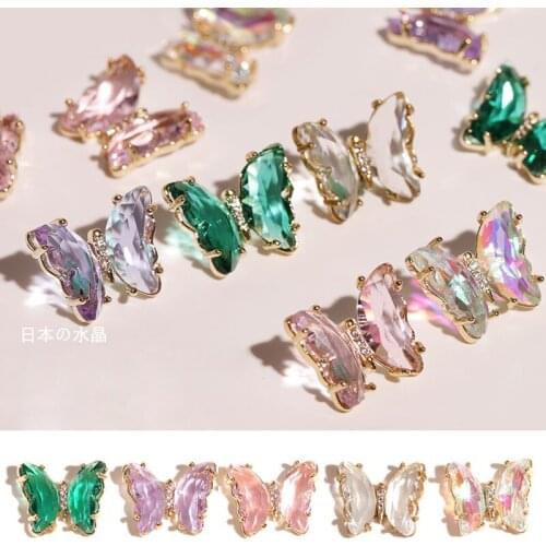 1pcs Crystal Butterfly Alloy Nail Art Decorations Aurora Holographic 3D Butterflies Rhinestones Jewelry DIY Manicure Accessories