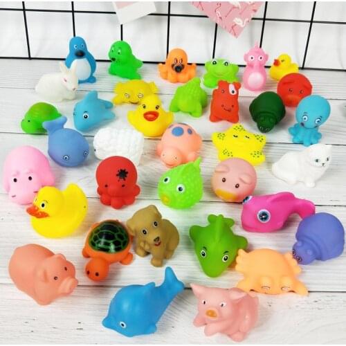 10 or 20 Pcs) /set Vinyl Baby Bathing and Sounding Childrens Toys Pinch Call Vinyl Cute Rubber Duck Animal Bath Toys 0-3Years
