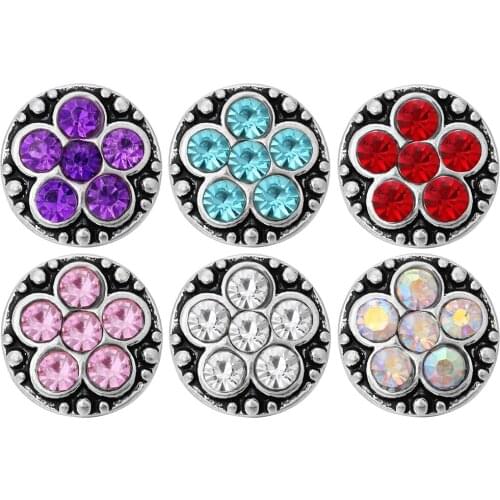 10pcs/lot Hot Selling Snap Buttons Jewelry Round Shapes Crystal Flower 12MM Mini Sweet Style Snap Fit 12mm Snap Jewelry