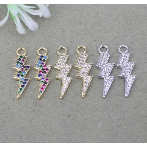 10pcs Fashion Metal Micro Pave CZ Lightning shape pendant,CZ Lightning Charms For Jewelry Making