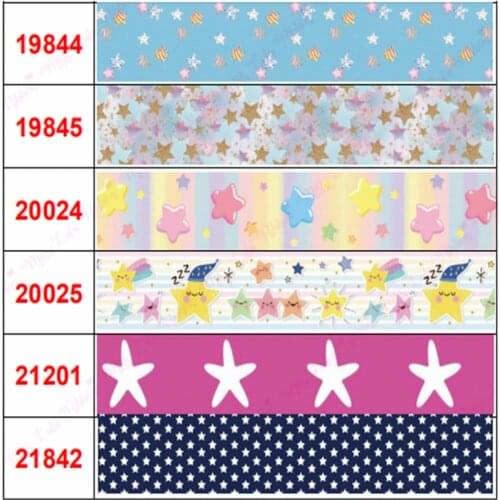 16mm-75mm Geometry Series Moon/Star Print Grosgrain/Elastic Ribbon DIY Bowknot Hair Knot Sewing Supplies