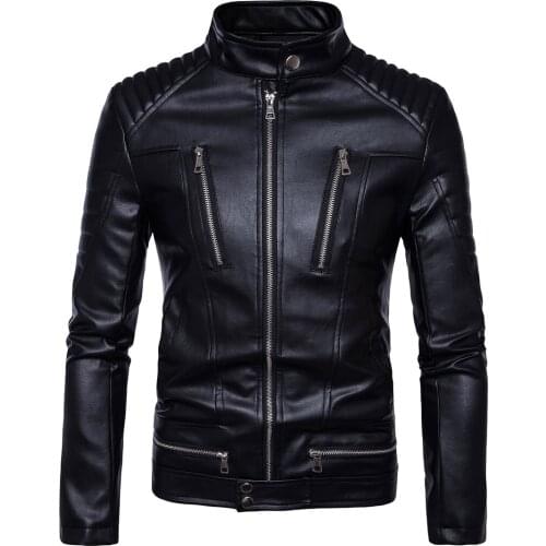 2021 brand new boutique punk mens locomotive multi zipper leather motorcycle leather fashion jacket