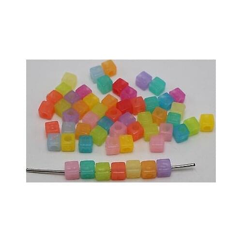 250 Mixed Jelly Color Acrylic Assorted Alphabet Letter Cube Pony Beads 7X7mm