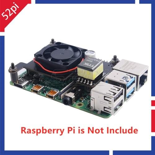 52Pi Raspberry Pi PoE HAT Module With Isolated Power-Over-Ethernet Expansion Board with Cooling Fan for Raspberry Pi 4B / 3B