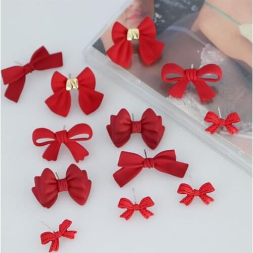 6 PCS Metal Alloy Spray-painted Red Bowknot Ear Stud Accessories DIY Handmade Material For Jewelry Making