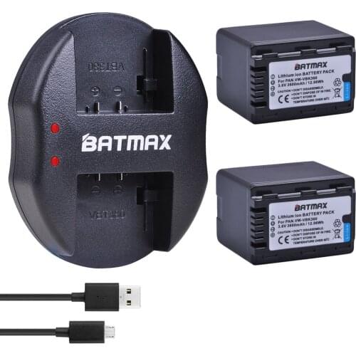 2Pcs 3600mAh VW-VBK360 VW VBK360 VBK360 Battery + USB Dual Charger for Panasonic HDC-HS80 SD40 SD60 SD80 SDX1 SDR-H100 H85 H95