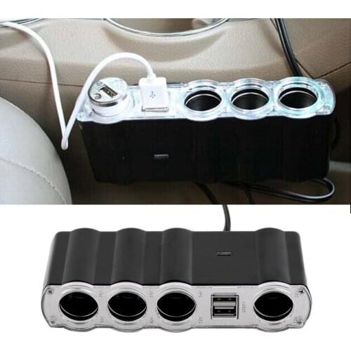 12V - 24V 4 Way Multi Socket Car Charger Vehicle Auto Car Cigarette Lighter Socket Splitter & Dual USB Ports Plug Adapter