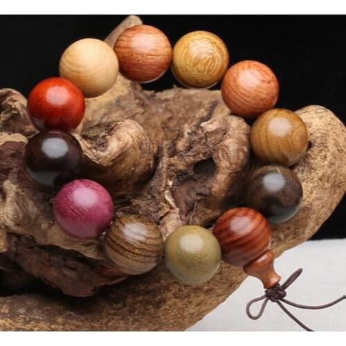 Natural Wood Twelve Color Bracelet Mens Elastic Bracelet Wooden Beads Handmade Rosary Fashion Bracelet