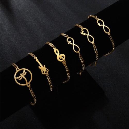 New Stainless Steel Music Note Guitar Dragonfly Bracelets Snowflake Women Charm Adjustable Bracelets Bangle Valentines Day Gift