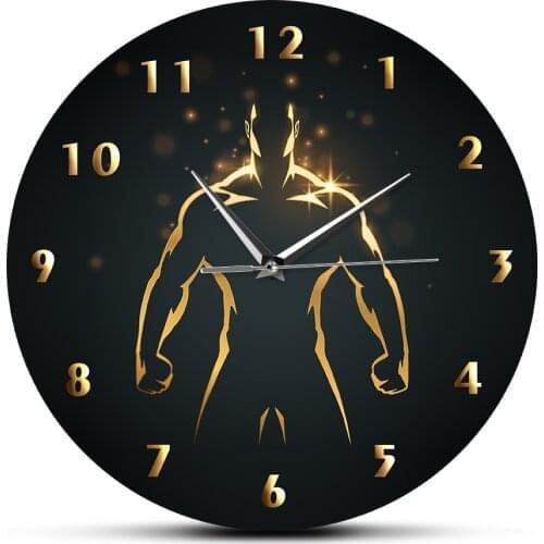 Strength Training Time Clock Sport Art GYM Wall Clock Fitness Body Building Quiet Sweep Wall Watch Man Cave Living Room Decor
