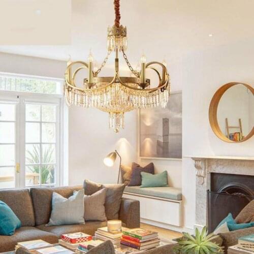 Home copper Crystal lighting Led candle Candelier Lamp For Living Room Restaurant Bar Chandelier led lustres de cristal lamparas