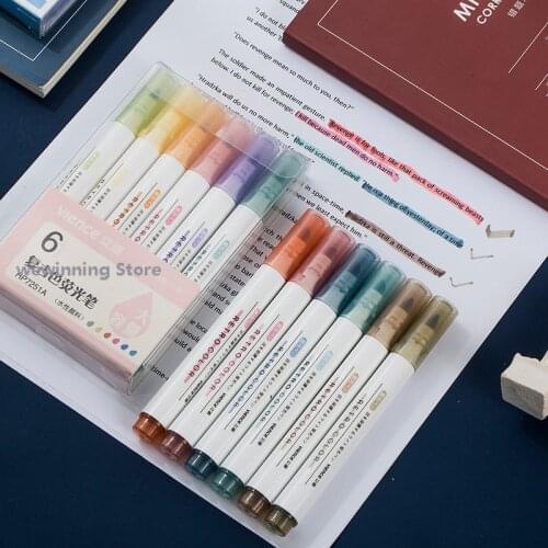 6 pcs/set Morandi Colors Fluorescent Pen Retro Macaron Art marker Highlighter Pens for Journal Painting Stationery Supplies