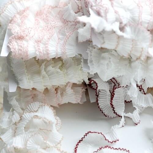 1Meter 2cm Wide Exquisite Ivory White Pink Lace Ribbon Elastic Ruffle Trim Collar Sewing Clothing Skirt Headwear Applique Decor