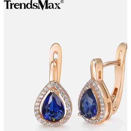 Teardrop Blue Cubic Zircon Stone 585 Rose Gold Earrings For Women Woman Hot Party Wedding Jewelry Valentines Gifts KGE87