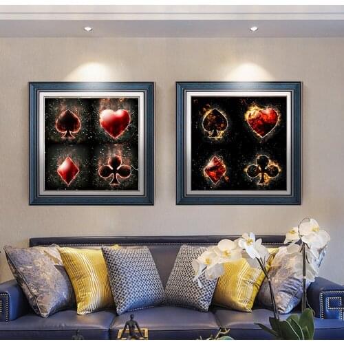 Red Black Plum Hearts Poker Spades Painting Poster Wall Art Canvas Prints Wall Pictures for Living Room Poker Decoration Nordic