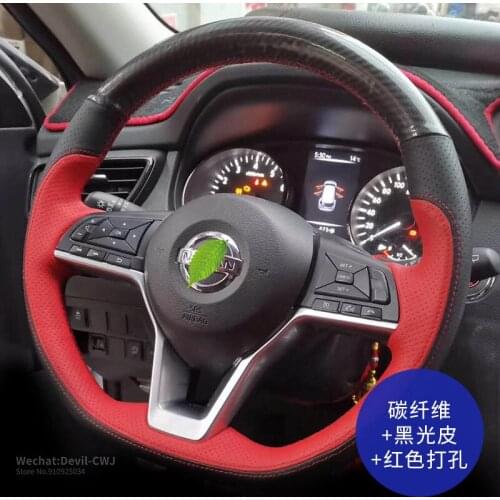 Steering wheel cover for Nissan Sylphy Qashqai hand-stitch Carbon Fible & Perforated Leather Teana Tiida Murano X-TRAIL