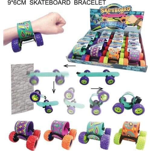Beloved Store 2020 Pull Back Skateboard Bracelet Car 2IN1 4 Models Fashion Cool Geometry Sticker Gift Girls Boys