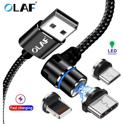 OLAF Magnetic Cable 90 Degree 3A Fast Charging Charger Micro USB Type C Cable For iPhone X XS Samsung Xiaomi Huawei Magnet Cord