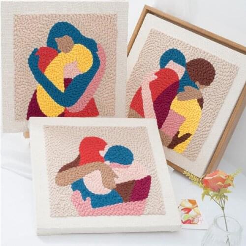 Hugging couple punch needle kits for beginner, DIY embroidery kit, punch needle kit with yarn, punch needle pattern, rug hook