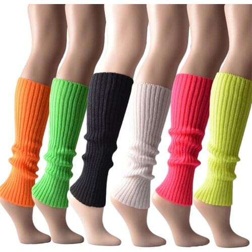 Fashion Women Autumn Leg Warmers Ribbed Solid Color/Rainbow/Splicing Footless Stretch Knitted High Socks for Girls