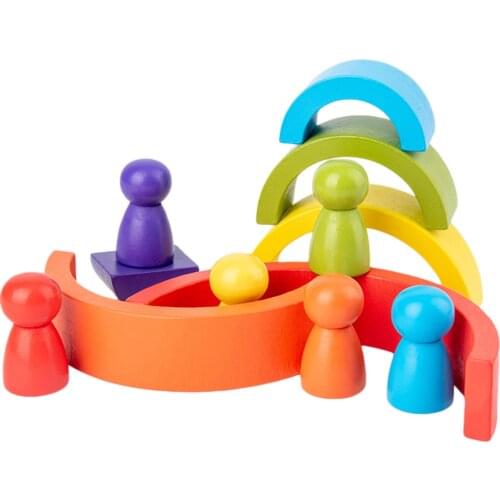 2020 New Hot Wooden Rainbow Stacker Nesting Puzzle Blocks Rainbow Arched Building Blocks Childrens Educational Stacking Toys