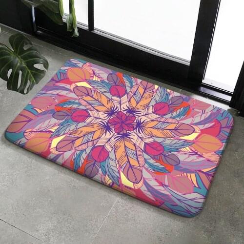 New Elegant Mandala Feather Flower Pattern Carpet Non-slip Rug Mat Soft Flannel Carpet Bedroom Home Living Decorative For Room