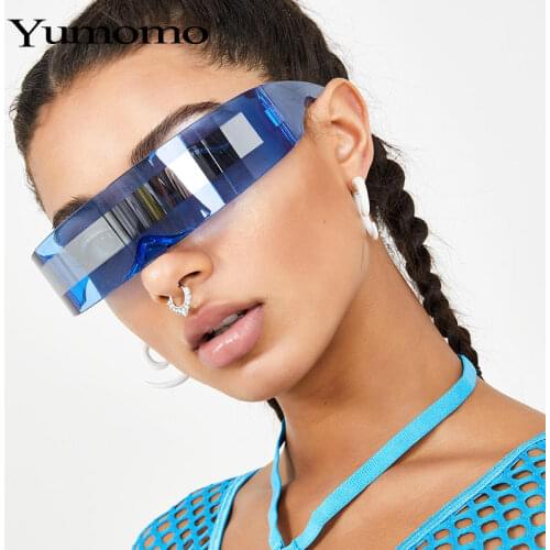 Fashion Siamese Futuristic Wrap Around Monob Costume Sunglasses Luxury Brand Designer Mask Novelty Glasses Purple Blue Goggle