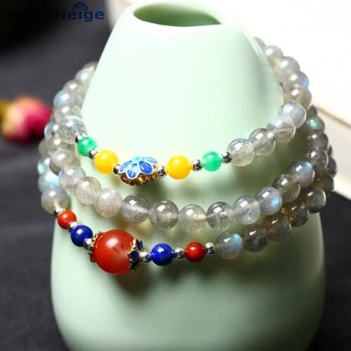 Wholesale Gray Moonlight Natural Stone Bracelets 6mm Buddha Bead Hand String for Women Crystal Multilayer Jewelry JoursNeige