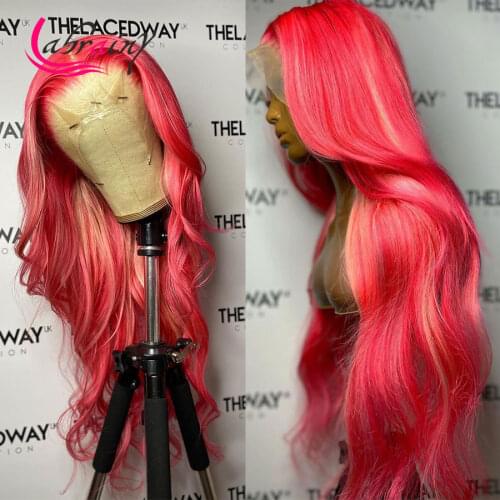 HD Transparent Pink Human Hair Wig Colored Straight Highlight Blonde Pre Pluck Lace Front Wigs Lace Frontal Wig Bleached Knots