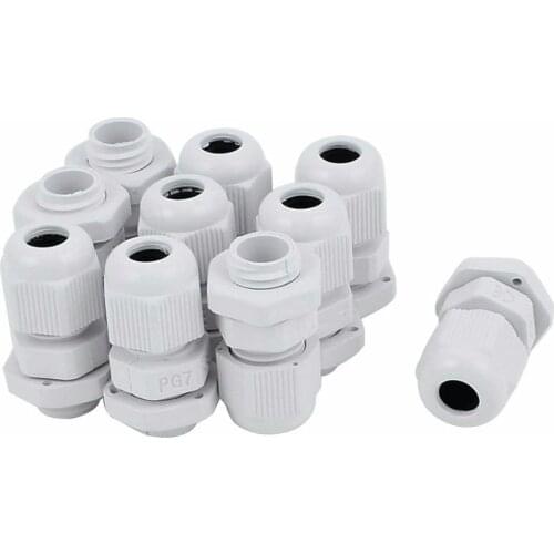 PG-7 White Plastic Waterproof Connectors Cable Glands 10 Pcs