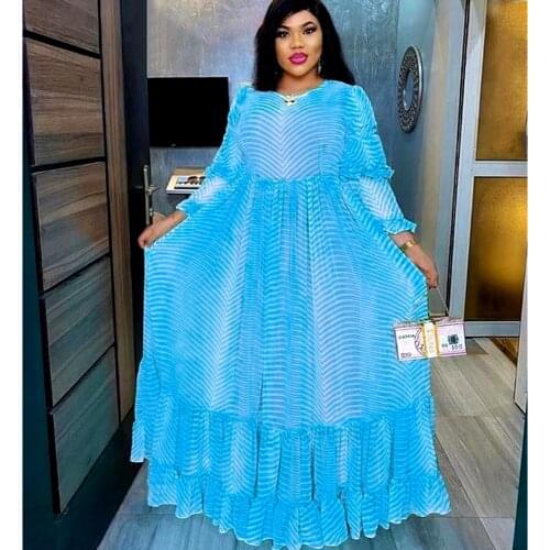 Print Striped Ruffle Dresses For Women 2 Piece Suit 2021 New African Plus Size Ankara Dubai Abaya Ladies Clothes 3XL Boubou