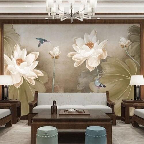 Custom Mural Wallpaper Chinese Style 3D Lotus Ink Painting Landscape Living Room TV Background Wall Mural Papel De Parede Sala