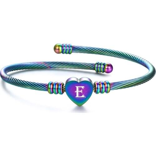 Simple Stainless Steel Braided 18K Gold Color Cable Wire Bangles Color 26 Letters A-Z Titanium Steel Heart Women Bracelet