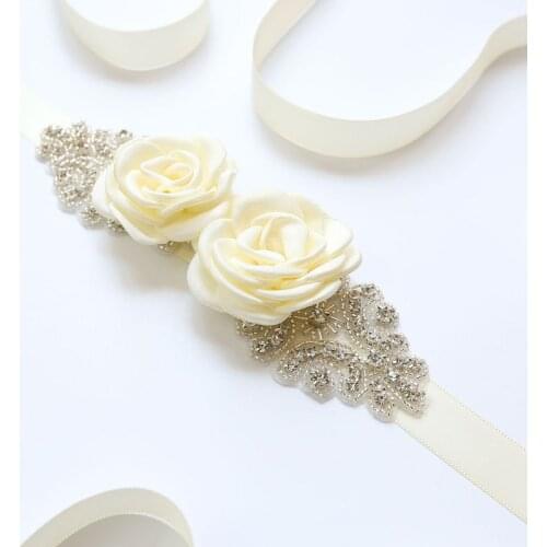 SLBRIDAL Wedding Accessories Crystal Wedding Belt Satin Rhinestone Evening Prom Dress Belt Bridal Ribbon Sash Bridesmaids Women